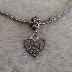 Sterling Silver Unique Open Heart Dangling Bracelet Charm