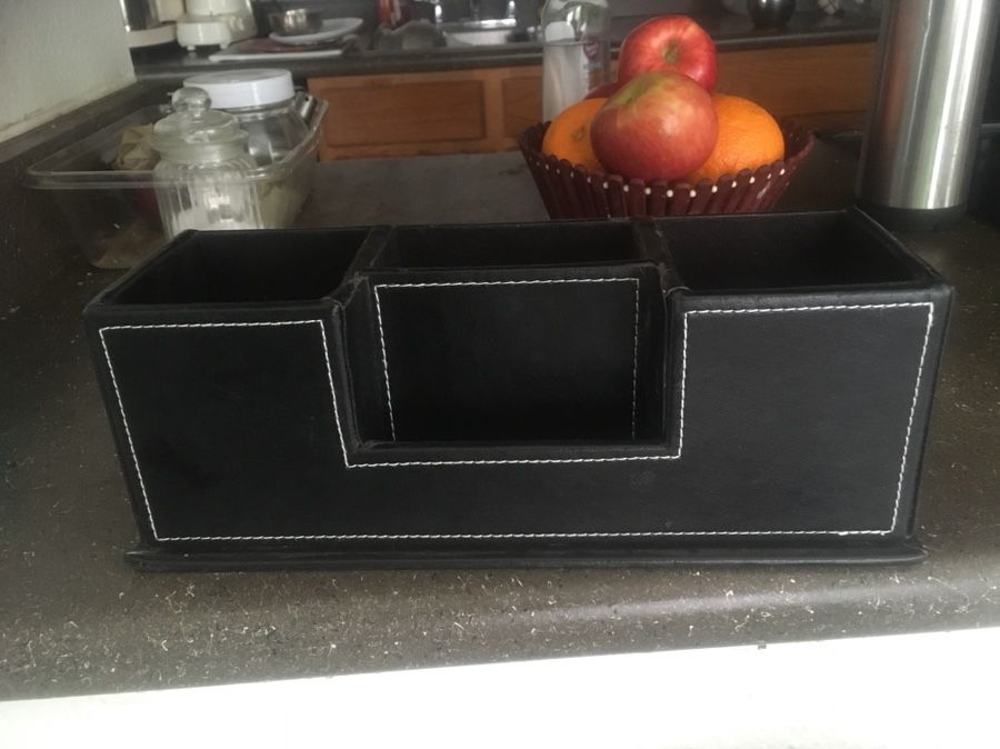 Black leather desk organizer