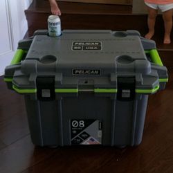 Gray/Green Pelican 50qt cooler