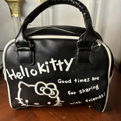 HELLO KITTY CLASSIC '87 Purse Tote Satchel Sanrio Black Leather Girls Womens Bag