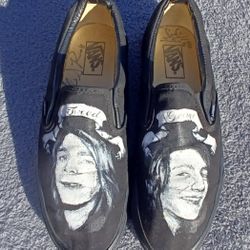 Custom Painted Vans Black Slip On Shoes George & Fred Weasley Size 10.5" Mens
