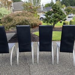 4 Leather And Chrome Dining Chairs