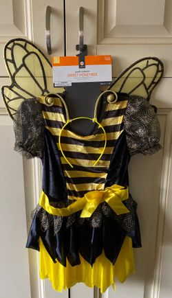 Girls small honey bee costume dress headpiece wings