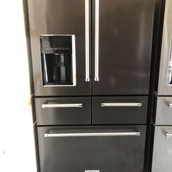 KitchenAid Refrigerator French Door Black Steel Like New