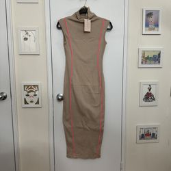 NWT New MISGUIDED Sleeveless Tan Ribbed Midi Dress Size 4