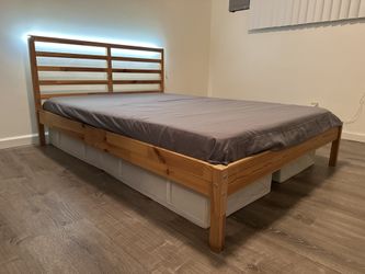 IKEA TARVA Full Bed Frame + LURÖY Slats + 4 SKUBB Storage Cases + LED