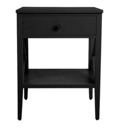 StyleWell Oakley Rectangular Black Wood 1 Drawer End Table with X Side Detail (18 in. W x 24 in. H)