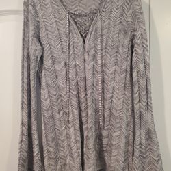 White House Black Market Womens Tunic Sweater Gray Chevron Criss Cross Lace Up S