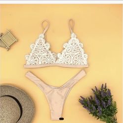 2022 Fashion Swimwear Laced Nude Bikini 