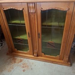 45x38 China Cabinet With Green Glass On Doors 3 Shelves