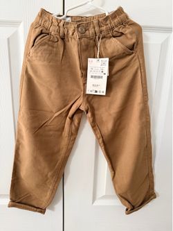 Zara Kids Relaxed Fit Elastic Waist Pants - Camel Brown - NWT (Size 5-6)