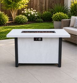 Outdoor fire pit table with lava rocks