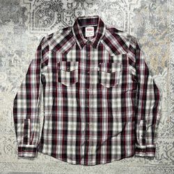 Levis Men's Size M Pearl Snap Long Sleeve Shirt Red Black Plaid  