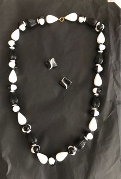 Black/white necklace and earrings set. & dark golden beads rope necklace. All $10