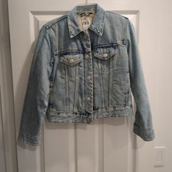 ZARA Women’s Sherpa Denim Jacket Blue Size Medium