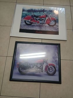 2 Framed Motorcycle Pictures (Indian) (Harley Davidson)
