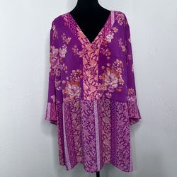 Isaac Mizrahi Women's Printed Crinkle Chiffon Blouse Top Bright Berry Size: 30W