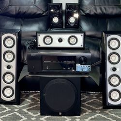 Complete System DENON AVR Receiver with remote Control + 5 YAMAHA NS-AP9500M/NS Speakers+ Subwoofer 