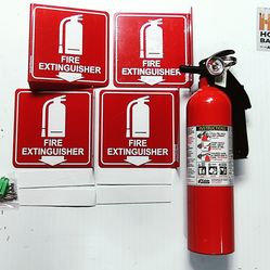 4 double sided fire extinguisher signs 1 fire extinguisher double stick tape & mounting hardware 25$