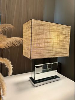 Modern Mirrored Table Lamp w/ Linen Shade – Glam Home Decor