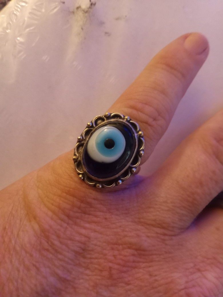 Sterling Silver Glass Eye Ring