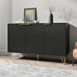 1474a Storage Cabinet with 3 Doors, Sideboard Buffet Cabinet with Storage, Coffee Bar Cabinet with Metal Legs and Adjustable Shelf for Kitchen, Dining