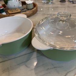 Vintage Green Casserole Dishes - Set of 2 (1 with Lid)