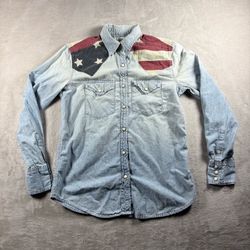 Ralph Lauren Denim & Supply Women’s XS Button Front Shirt Blue American Flag#3B