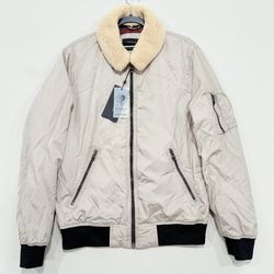 ZARA MAN Beige Bomber Jacket Removable Faux Collar Size L