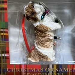 Shih Tzu tan white w/lights  Christmas Ornament  Sandicast New