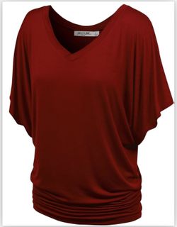 Lock and Love Women's Solid Short Sleeve Boat Crew Neck V Neck Dolman Top, M