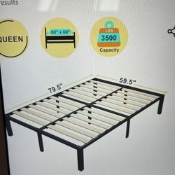 Metal and Wood Slat Queen Bed Frame