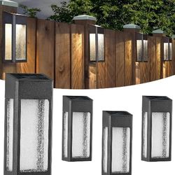 Solar Outdoor Lights - Metal Seeded Glass Fence Lights, Auto On/Off Waterproof Solar Wall Lights 4 Pack