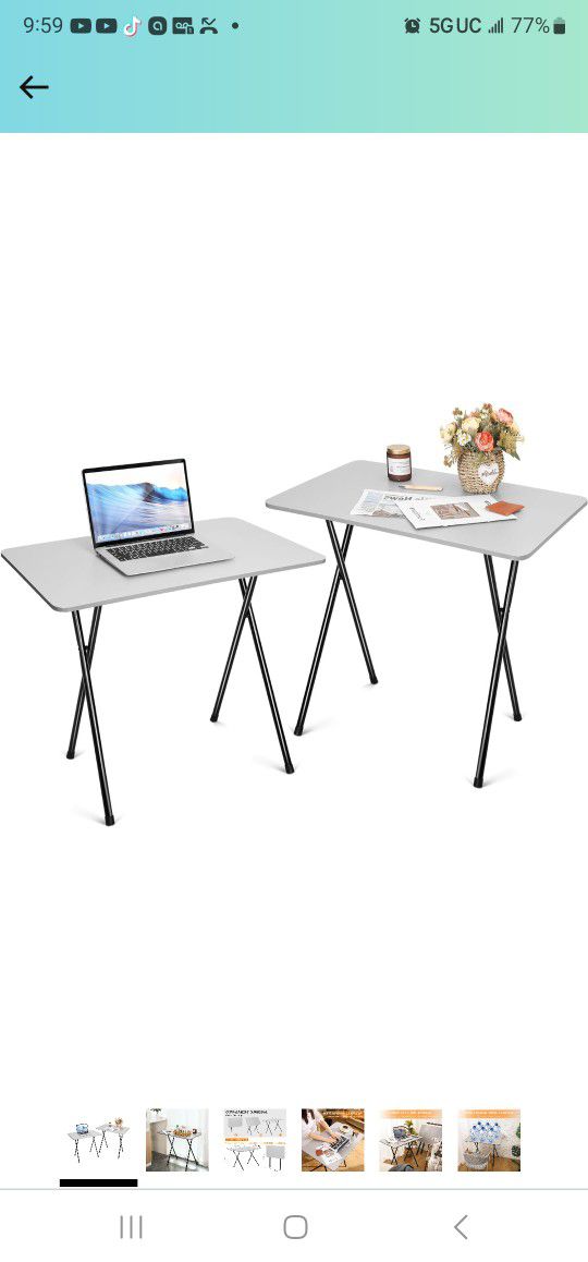 Foldable Table TV Trays for Eating Set of 2 Large Folding Tray Table Snack Eating Tables for Couch, Kitchen, Living Room, Space Saving, Easy Assembly,