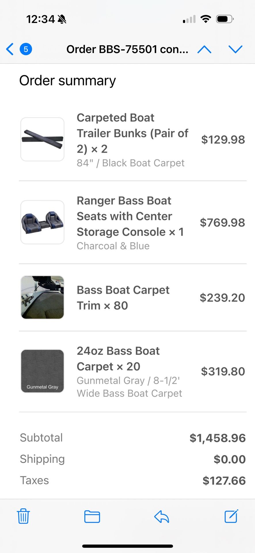Brand New Boat Boat Carpet, Trim, Trailer Bunks
