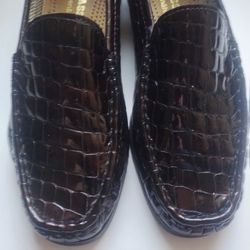 Ara Size 6.5 Rachel Crocodile Embossed Brown Leather Loafers Shoes