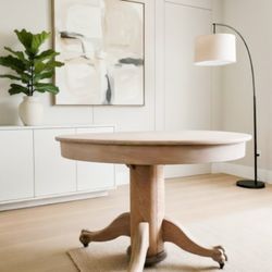 Vintage Solid Bare Wood Sealed Natural Finish  Round  Dining Table Claw Feet. 