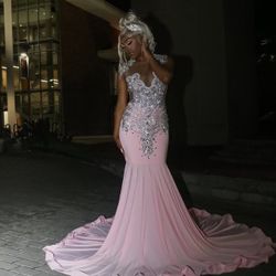 Pink custom prom dress