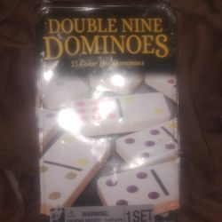 Cardinal Double Nine Dominoes in Tin 55 Color Dot Dominoes 1 Set New Never Opened tin dented a litle