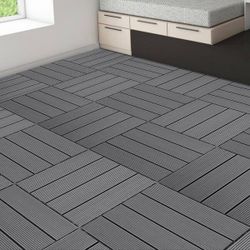 9 PCS 1 ft. x 1 ft. Gray heavy-duty & recyclable Wood-Plastic DIY Interlocking Deck Tiles Waterproof
