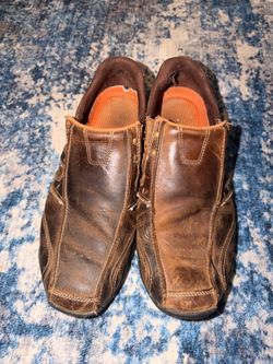 Original Skechers Mens Casual Shoes Size 11.5 Brown Leather Pull On Loafers