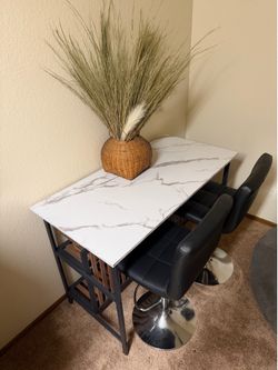 Modern Marble Top Bar Table Set w/ 2 Chairs