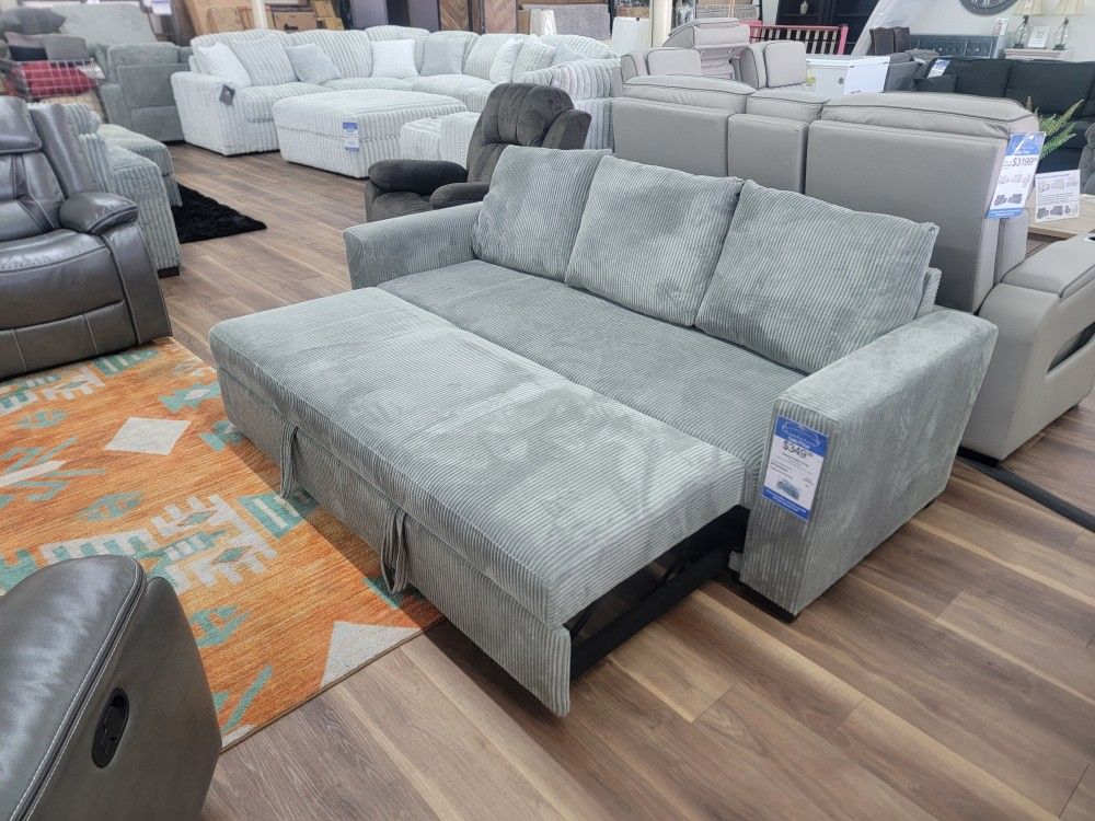 New Sleeper Sofa In Fog Corduroy