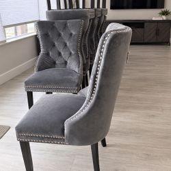 Grey Velvet Dining Chairs- Set Of 8