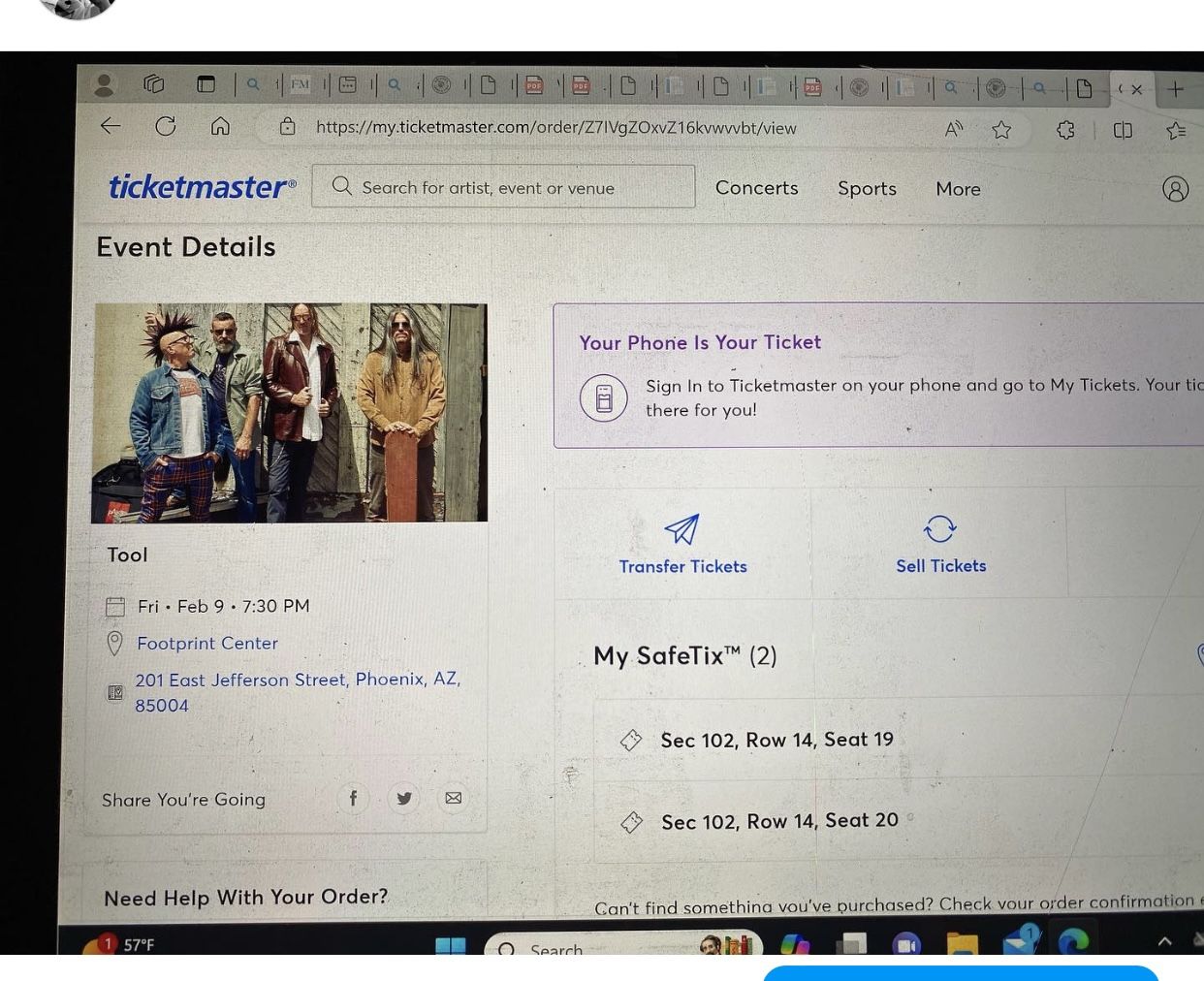 2 Tool Tickets For Friday Night