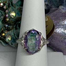 Oval Iridescent Rainbow Stone Ring Size 7.5 For $14