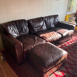 Leather couch and ottoman