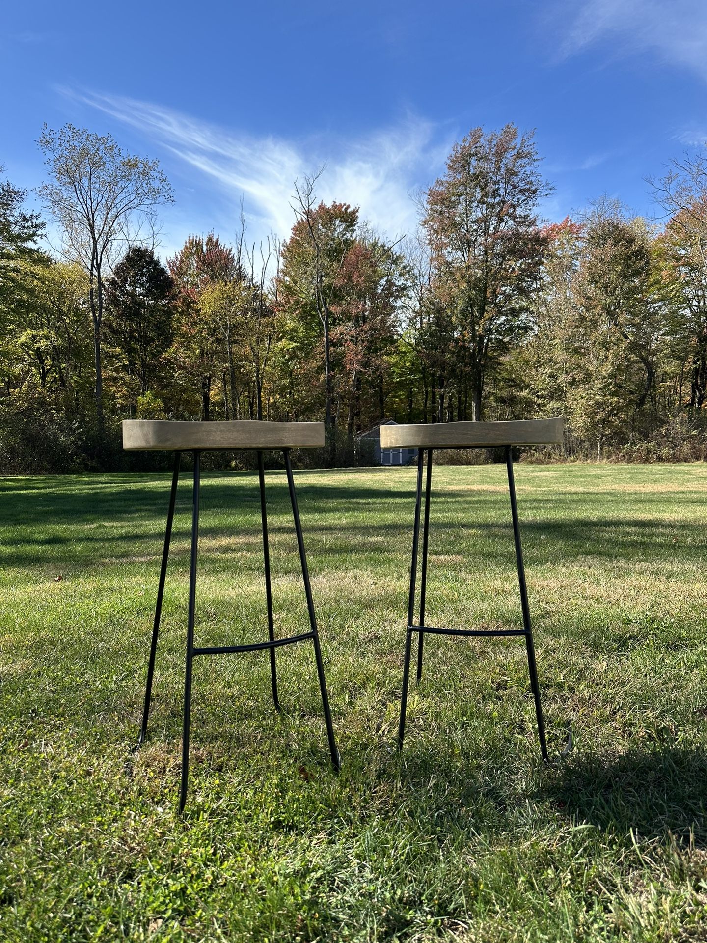 Modern Wood + Metal Bar Stools – Set of 2- $25
