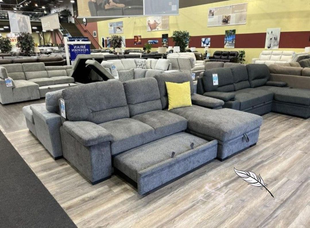 HOT DEAL 🤝 BRAND NEW 👌Nazli Gray Fabric Sleeper Sectional Sofa