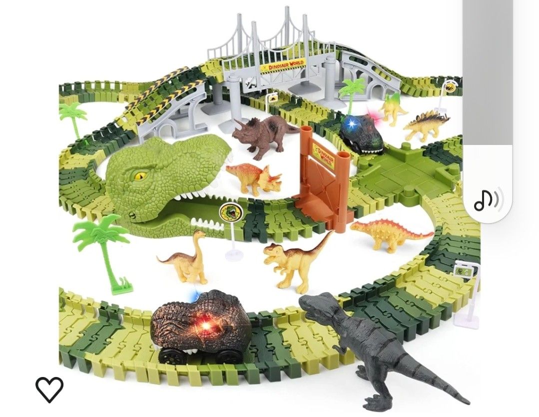 Dinosaur World Race Track Toys for Kids - Best Birthday Gifts for Age 3 4 5 6 7 Year Old Boys and Girls, PREPOP Deluxe Dino Sets, 220 pcs

